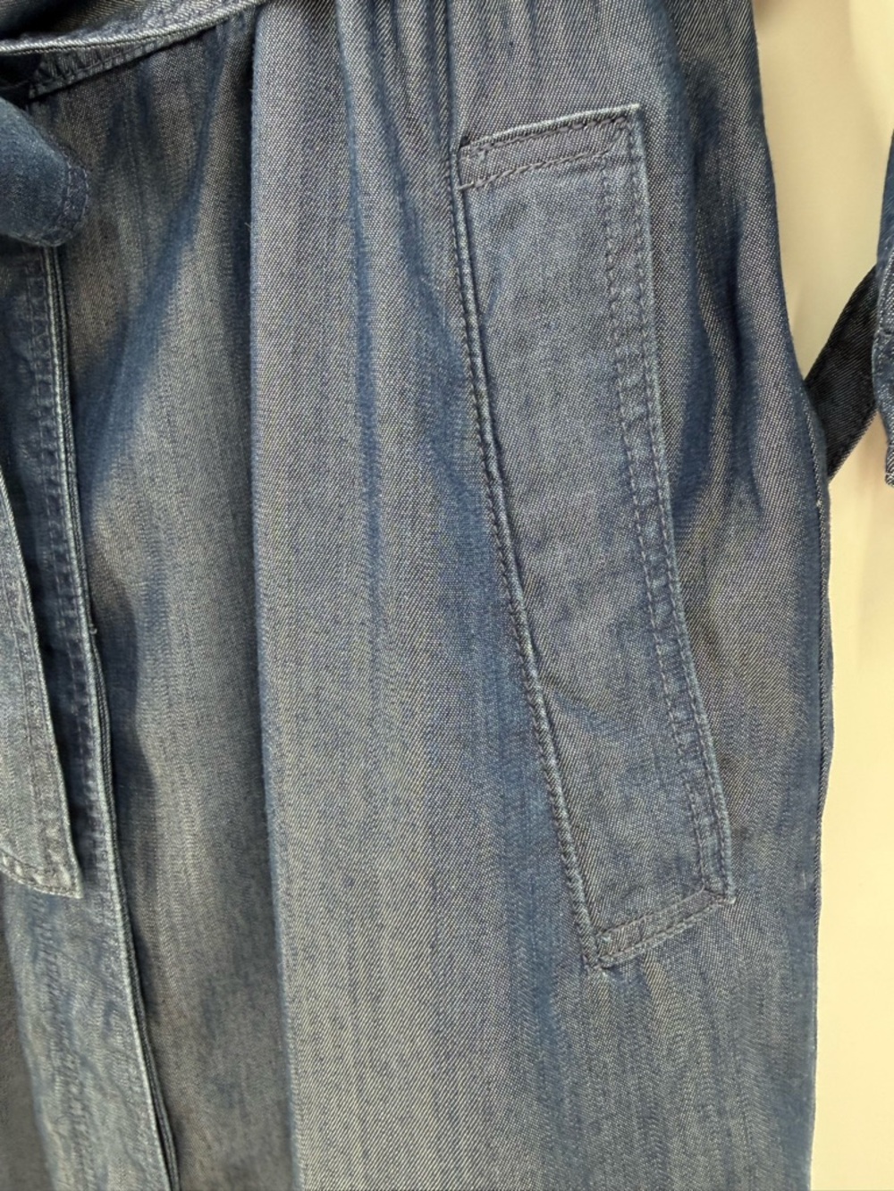Banana Republic Chambray Denim Trench Coat Dress Belted Blue Lightweight Jacket - Picture 10 of 15